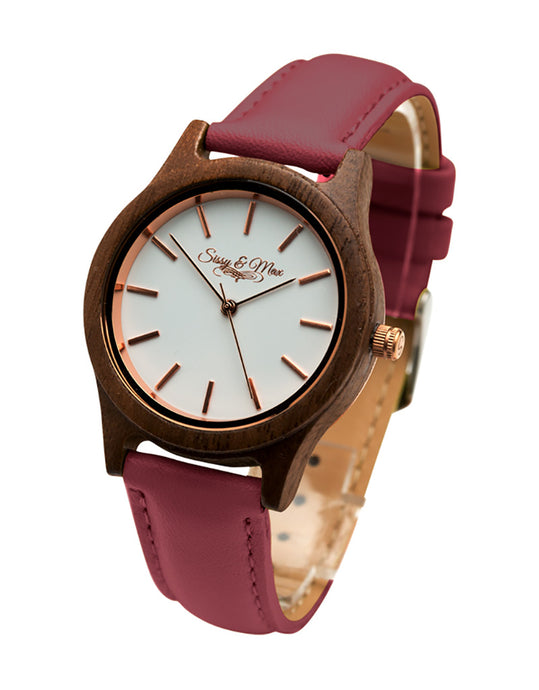 Sissy women's watch walnut face and leather band